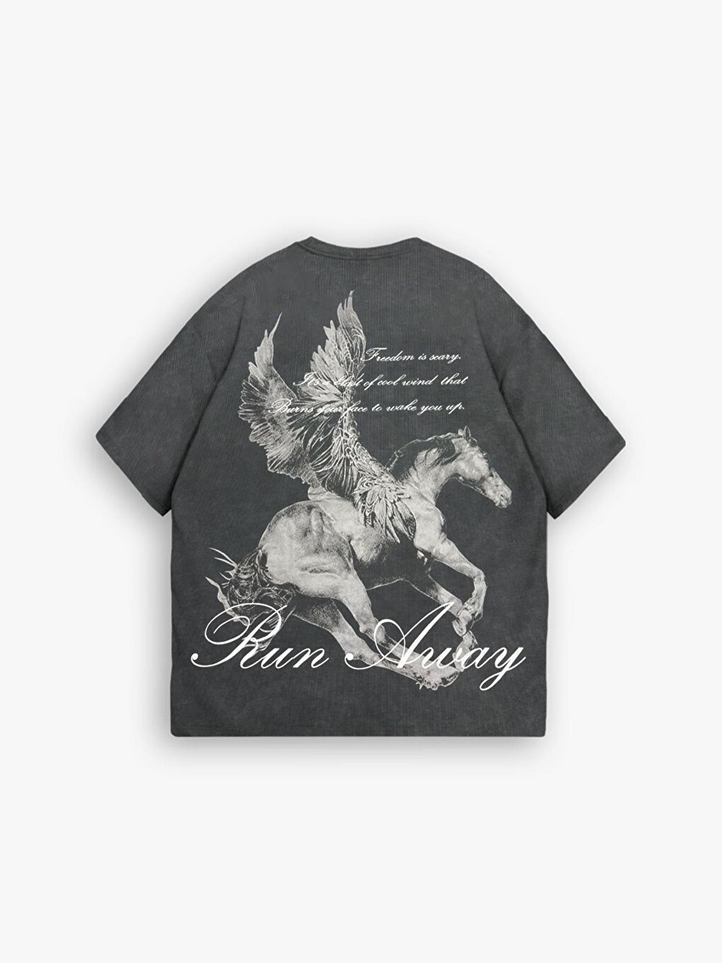 ablukaonline Erkek Oversize %100 Pamuk Yıkamalı Run Away Baskılı T-Shirt Koyu Gri - 1