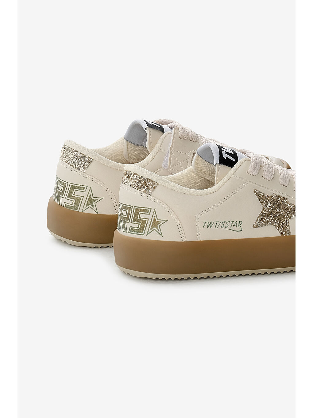 Ekru Çocuk Unisex Krem Termo Taban Yıldız Detaylı Bağcıklı ve Cırtlı Spor Ayakkabı-4