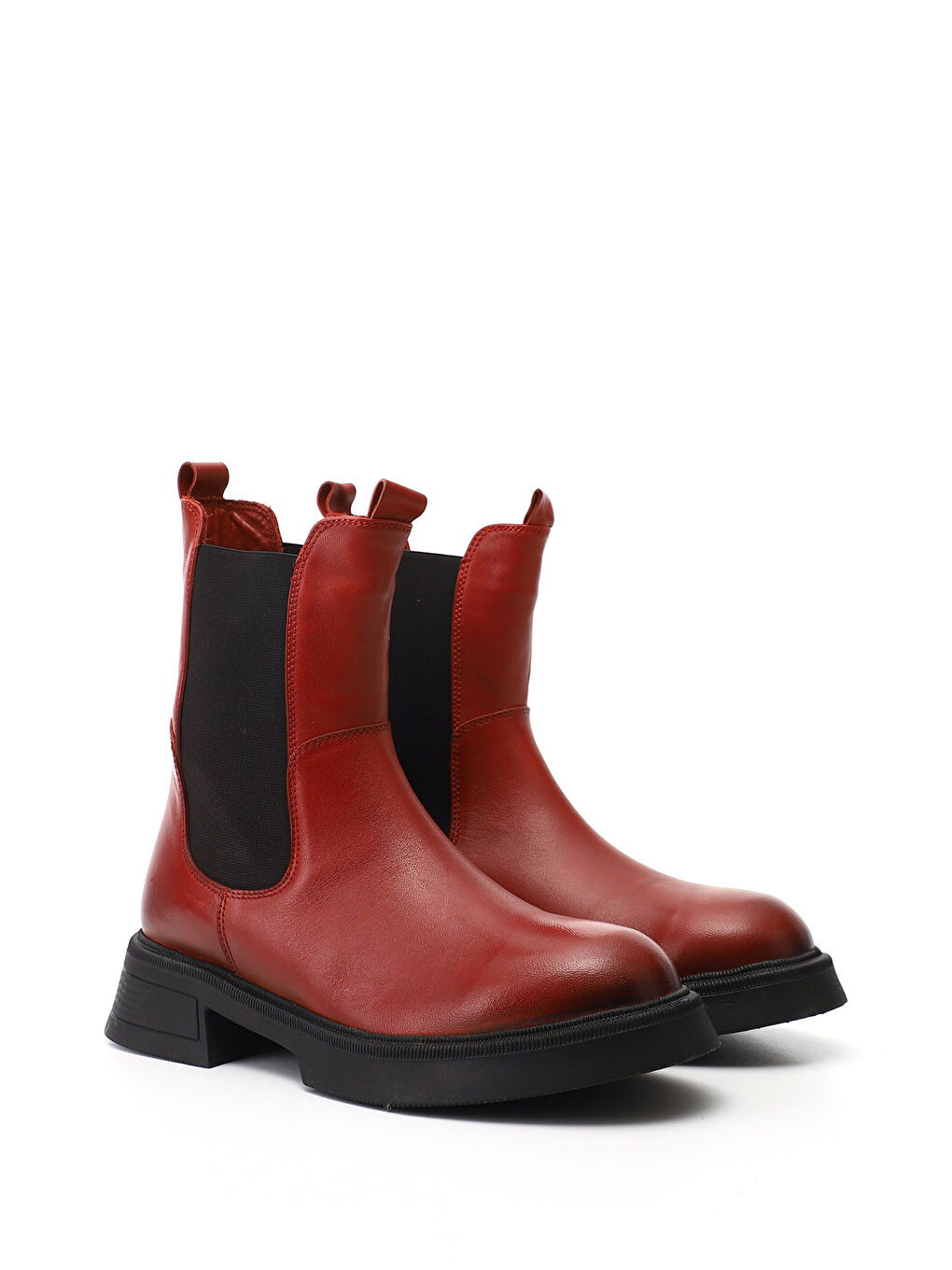 Kırmızı Kadın KIRMIZI Kalın Taban Hakiki Deri Chelsea Bot-1