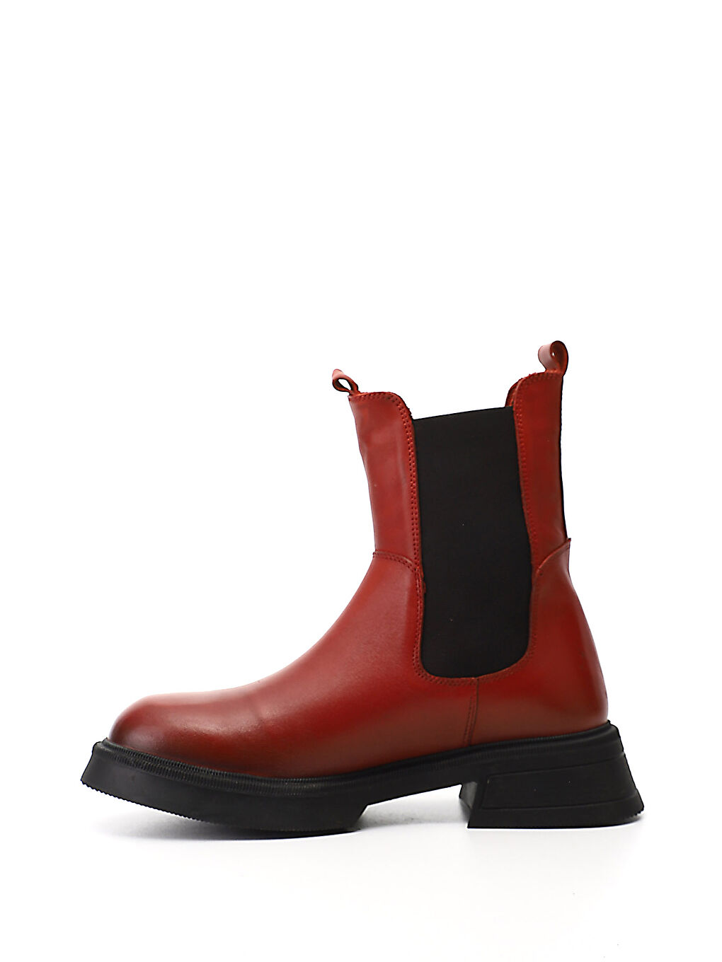 Kırmızı Kadın KIRMIZI Kalın Taban Hakiki Deri Chelsea Bot-2