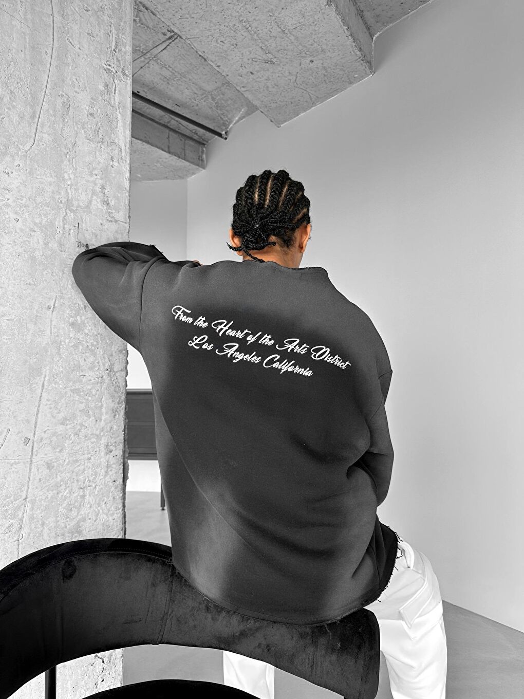 Erkek Oversize Smoke Baskılı Sweatshirt Siyah-1