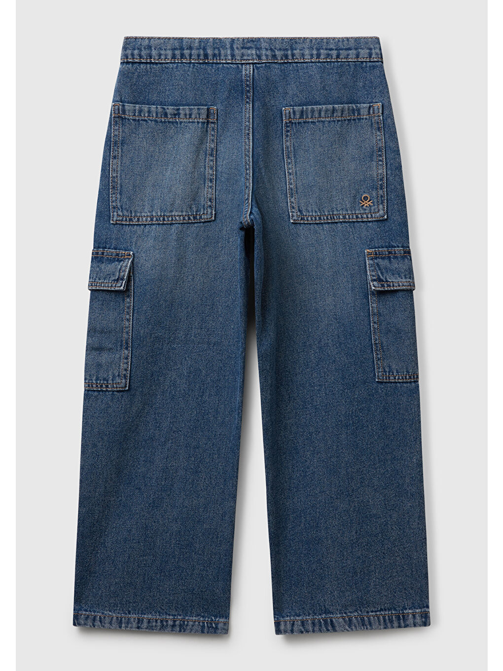 Erkek Çocuk Koyu Mavi Arka Cebi Logolu Cepli Beli Lastikli İpli Denim Pantolon-1