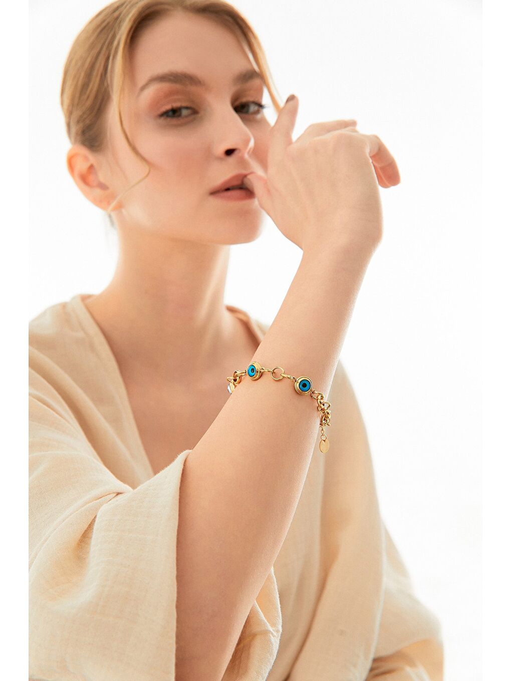 Sarı Nazar Boncuklu Çelik Bileklik