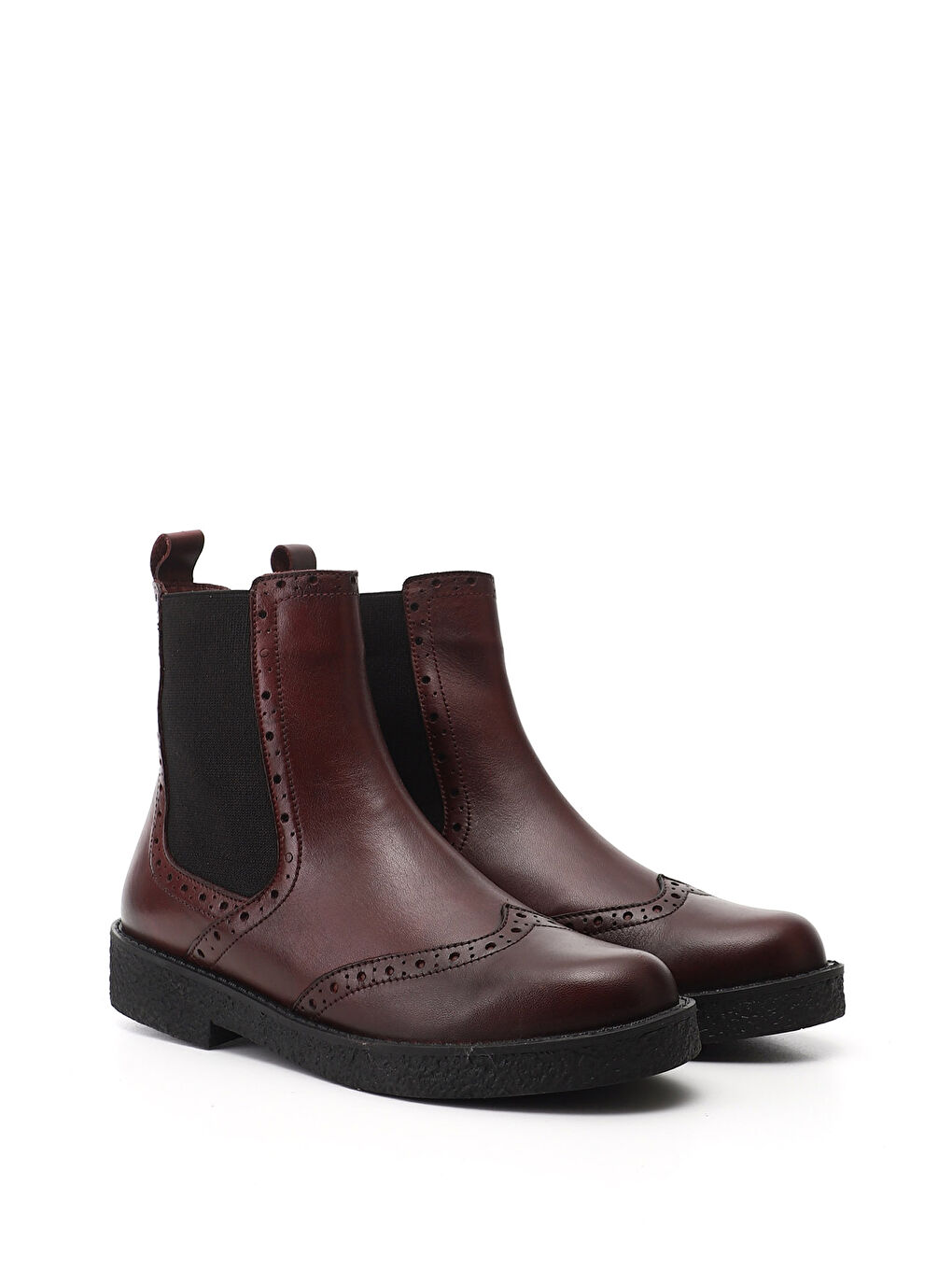 Bordo Kadın KOYU BORDO Kauçuk Taban Hakiki Deri Chelsea Bot-1