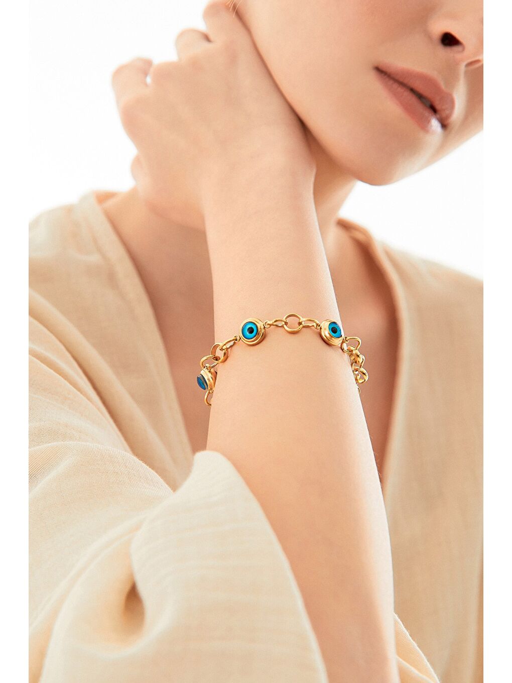 Sarı Nazar Boncuklu Çelik Bileklik-1