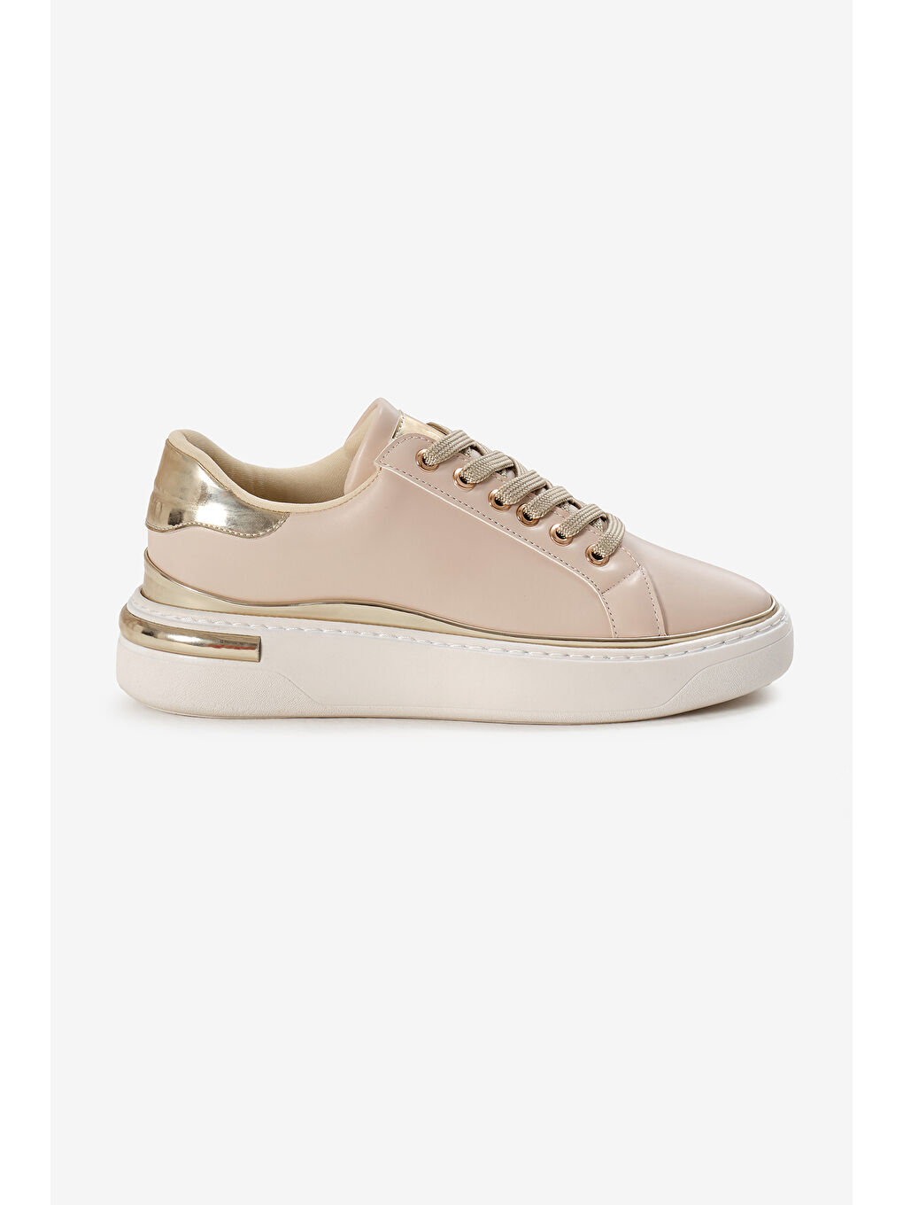 Kadın Bej Kalın Poli Taban Altın Detaylı Bağcıklı Spor Ayakkabı-1