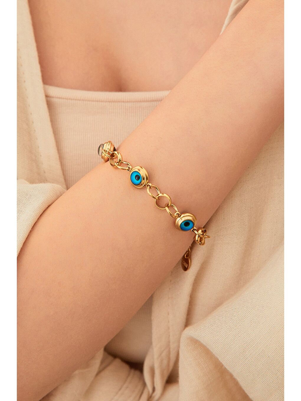 Sarı Nazar Boncuklu Çelik Bileklik-3