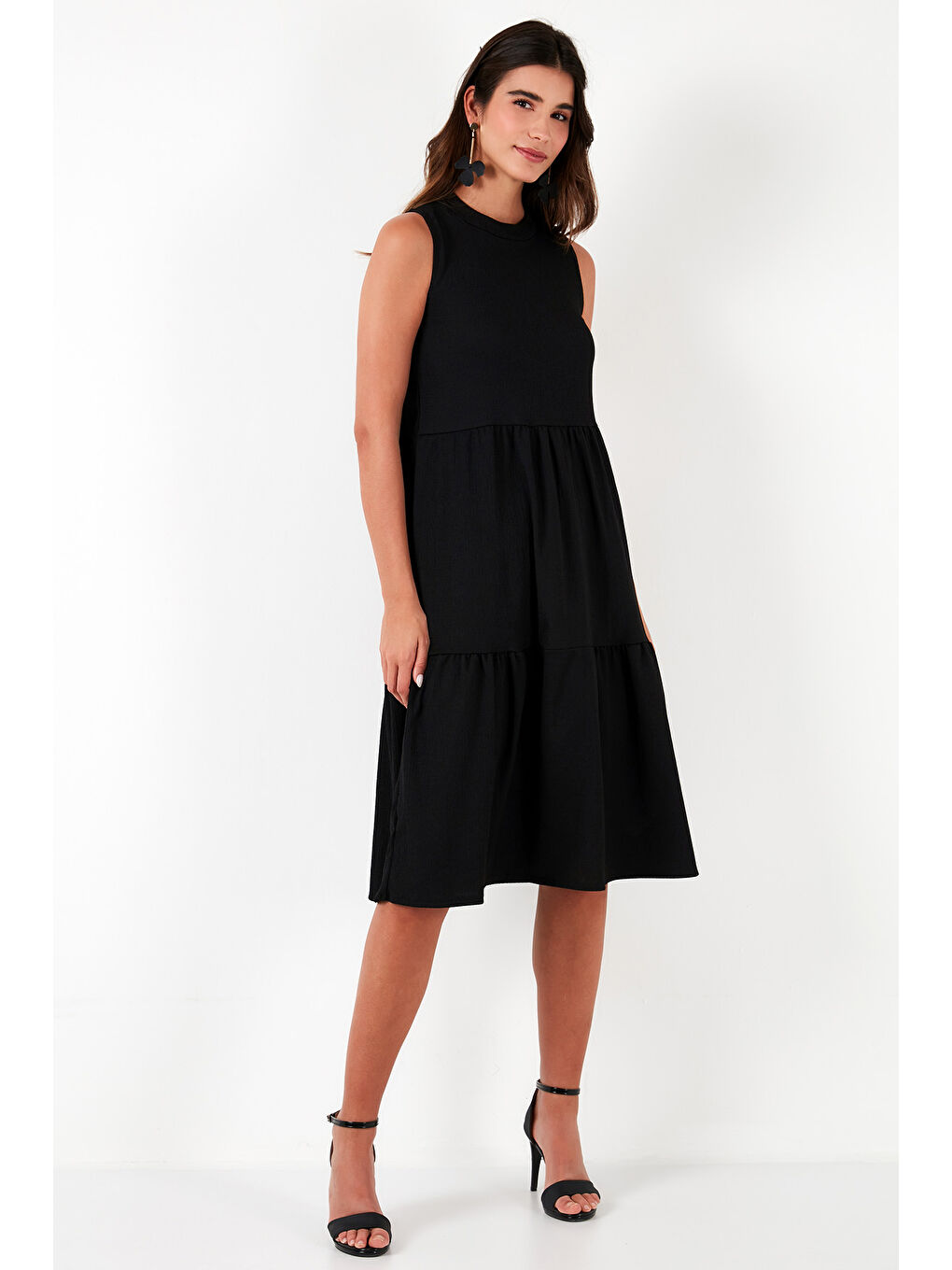 Siyah Regular Fit Kolsuz Midi Kadın Elbise 5869008