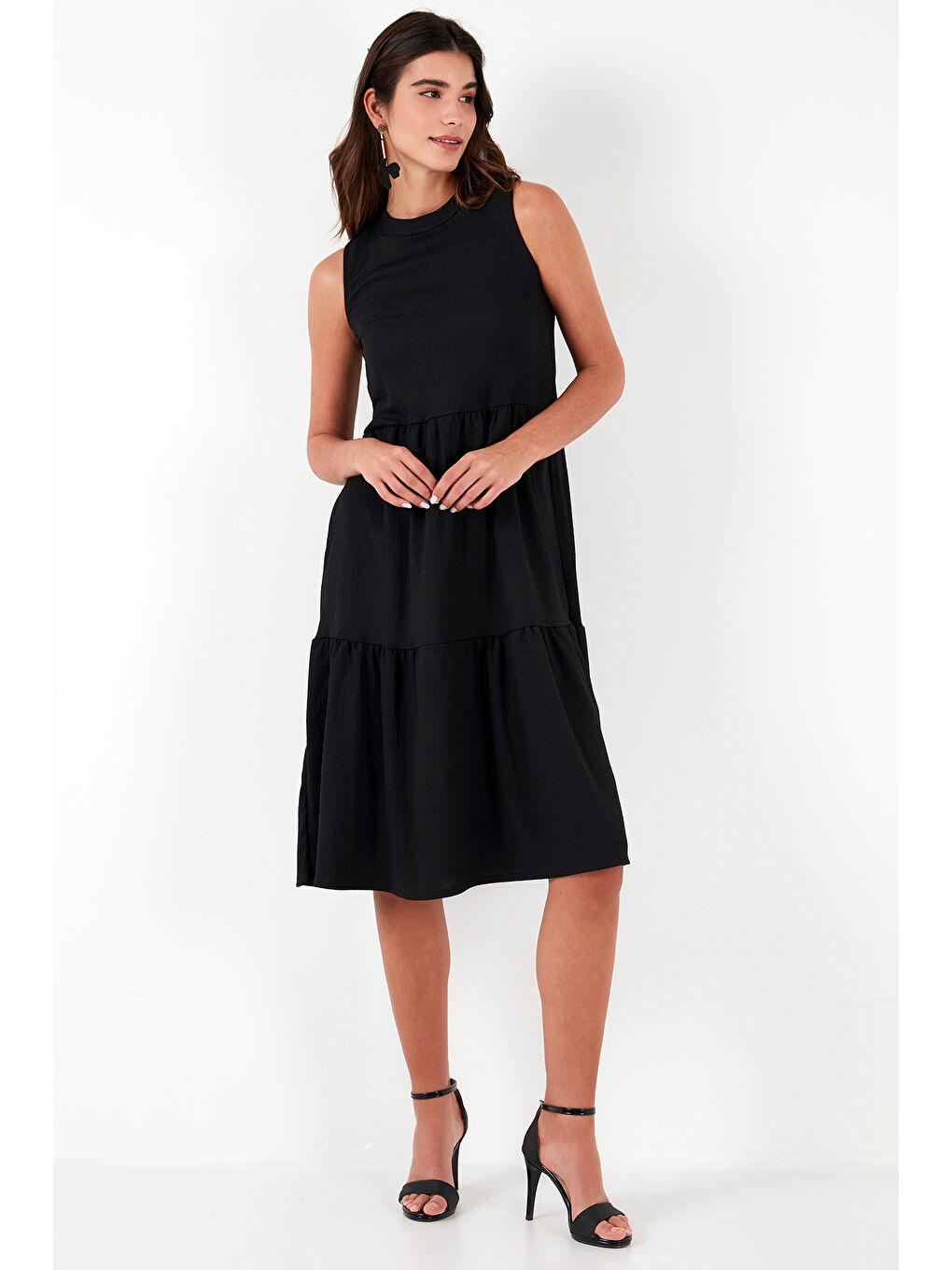 Siyah Regular Fit Kolsuz Midi Kadın Elbise 5869008-1