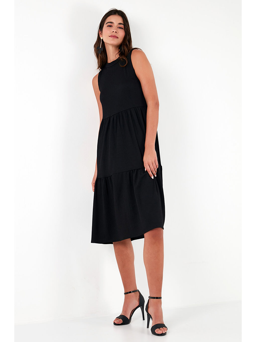 Siyah Regular Fit Kolsuz Midi Kadın Elbise 5869008-3