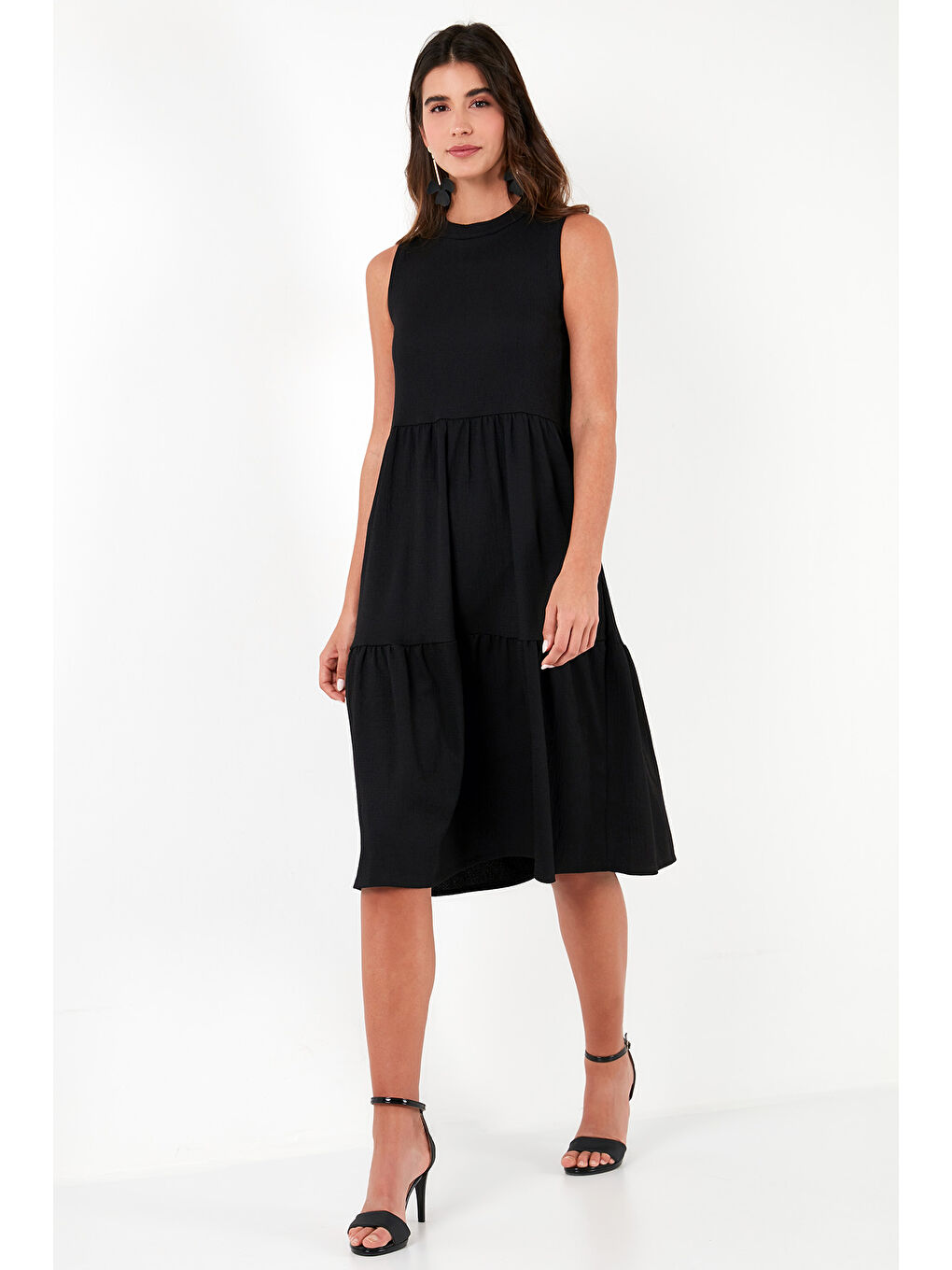 Siyah Regular Fit Kolsuz Midi Kadın Elbise 5869008-4