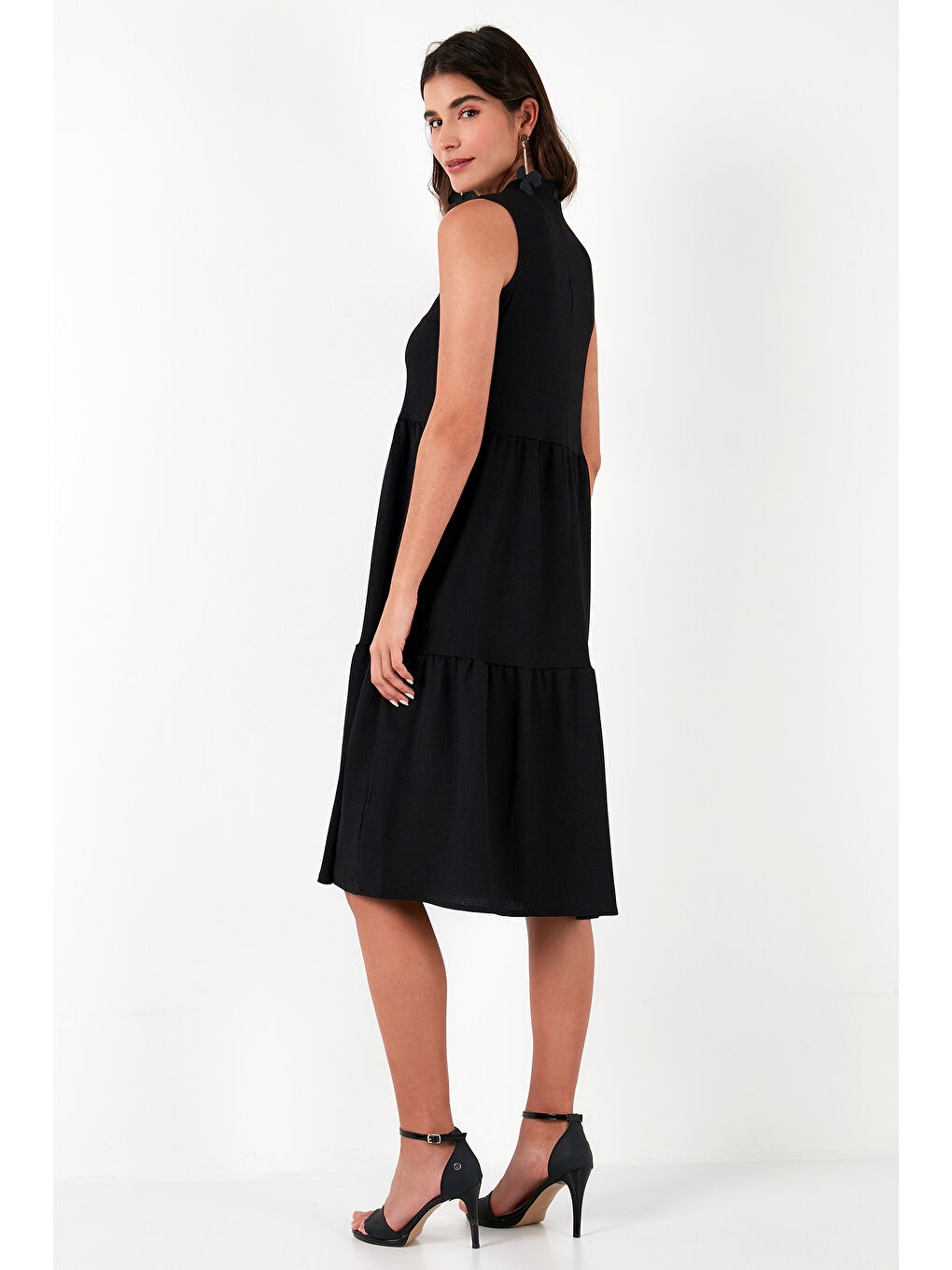 Siyah Regular Fit Kolsuz Midi Kadın Elbise 5869008-5