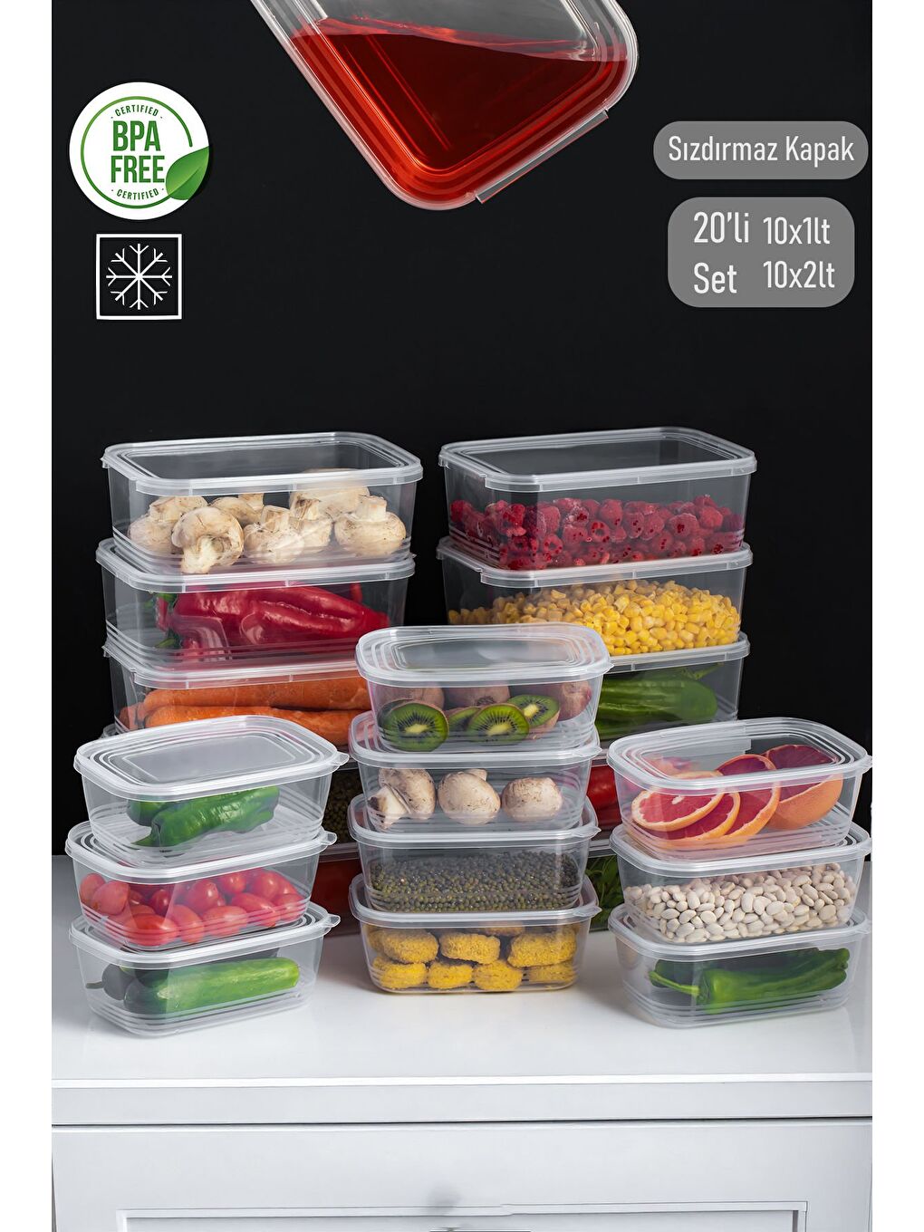 Renksiz 4302 20'li Buzluk Düzenleyici Kendinden Kapaklı Derin Dondurucu Saklama Kabı 1Lt 2Lt Şeffaf-1