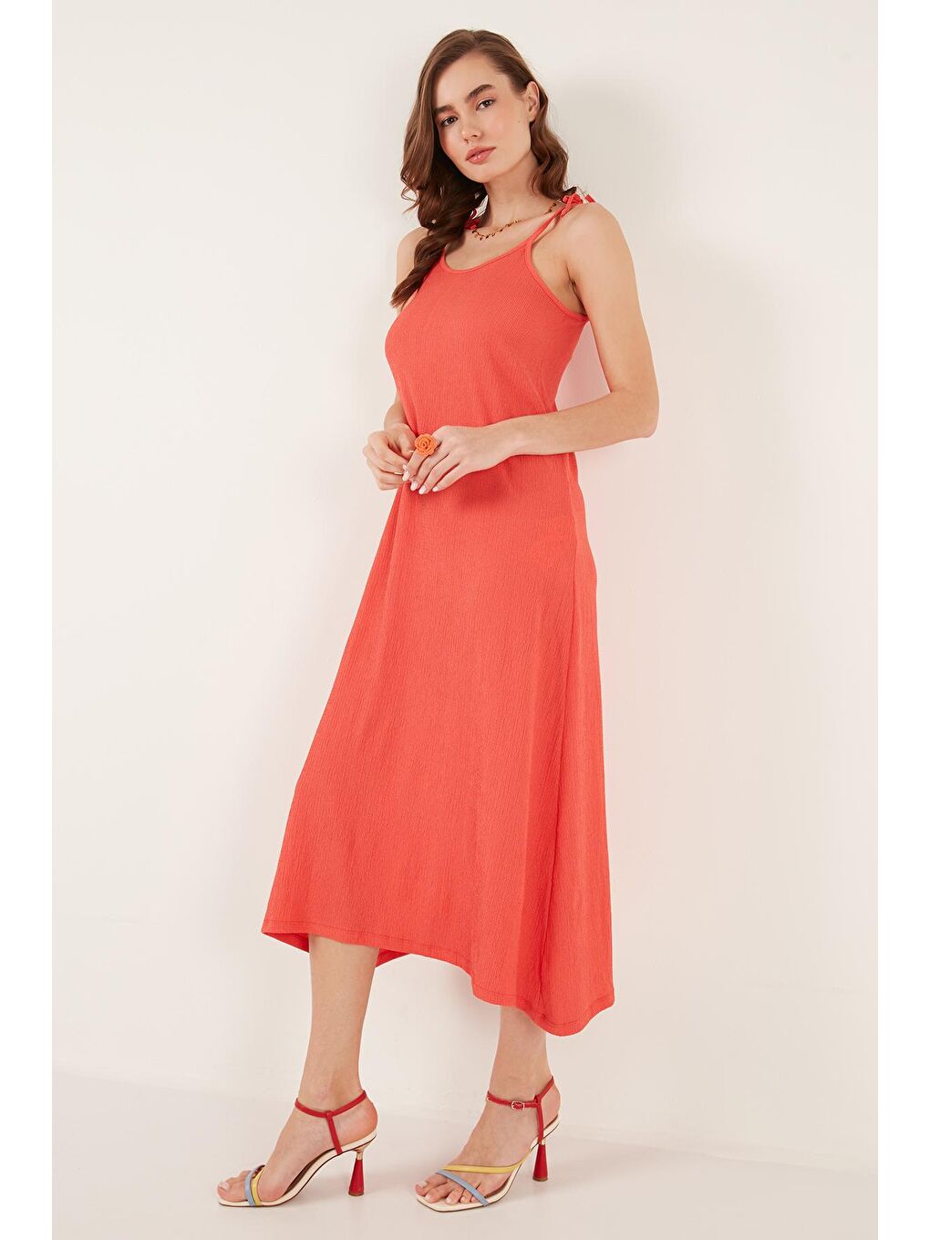 Kırmızı Regular Fit İp Askılı Uzun Kadın Elbise 5865732-2