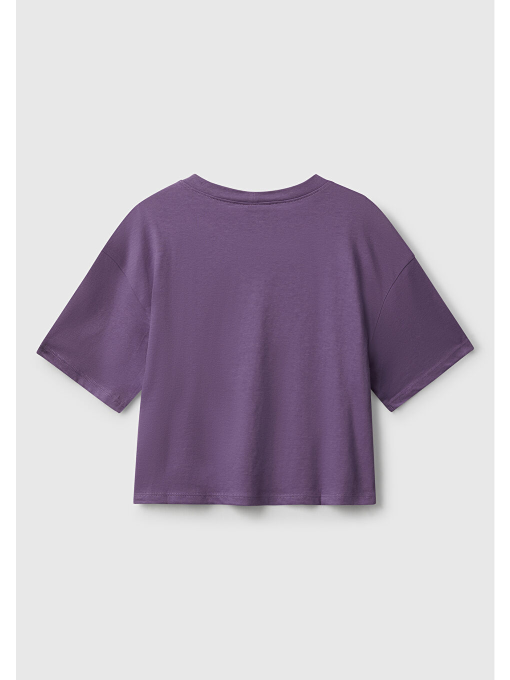 Kız Çocuk Mor Önü Baskılı Jarse Boxy T-shirt-1