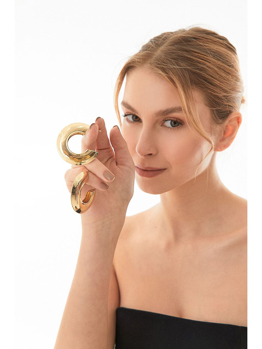 Sarı Yarım Halka Küpe-3