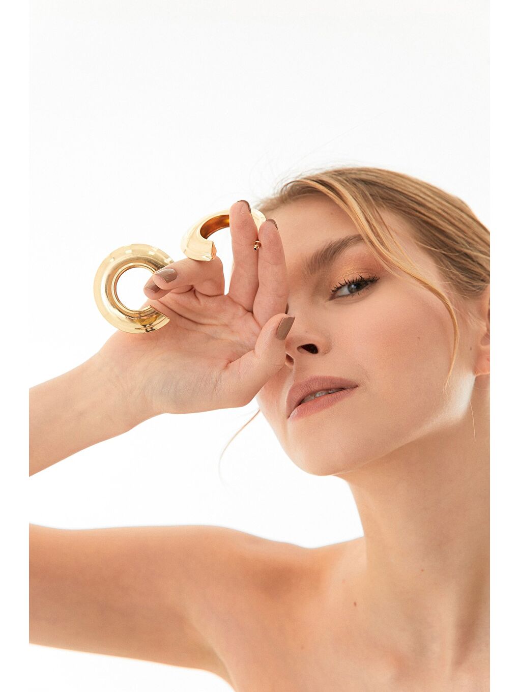 Sarı Yarım Halka Küpe-4