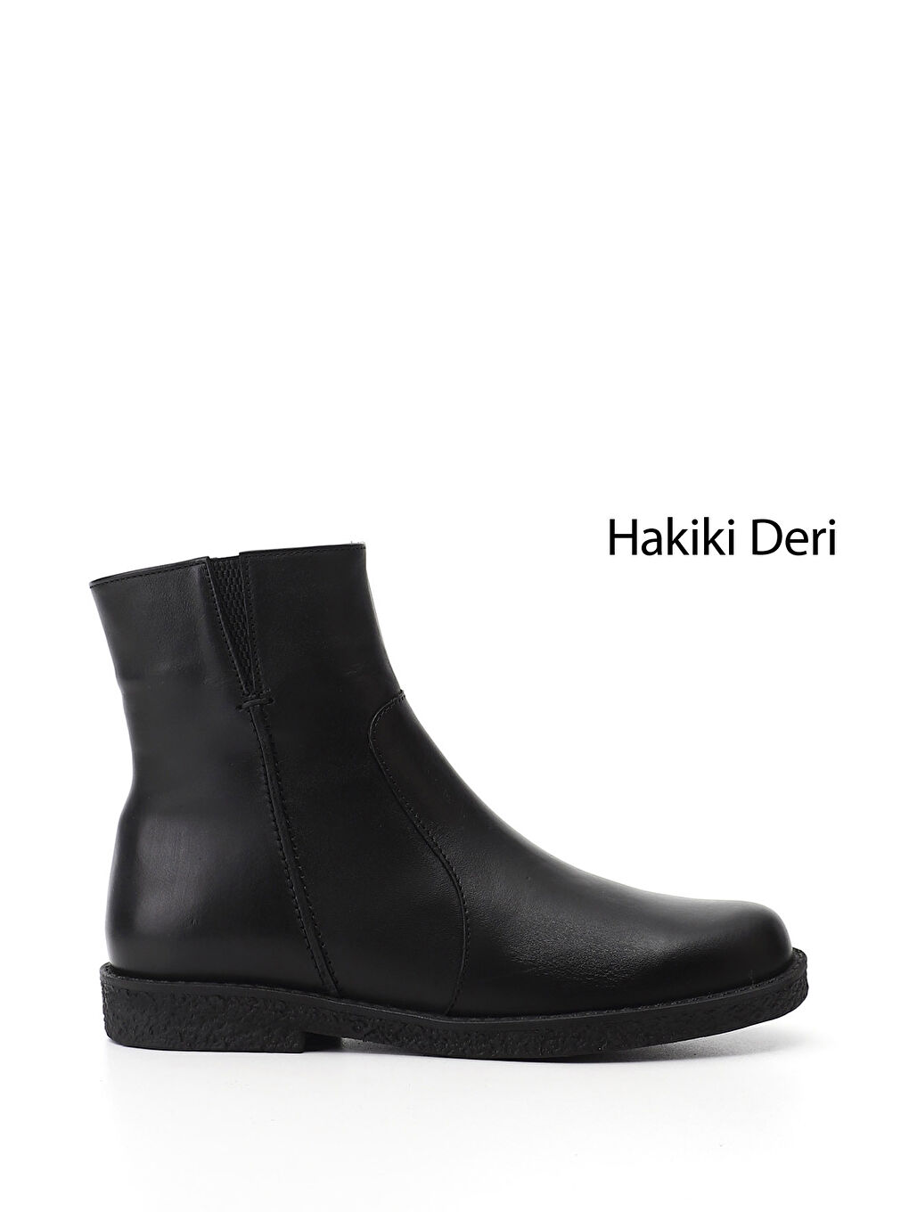 Siyah Kadın SİYAH Fermuarlı Kauçuk Taban Hakiki Deri Bot