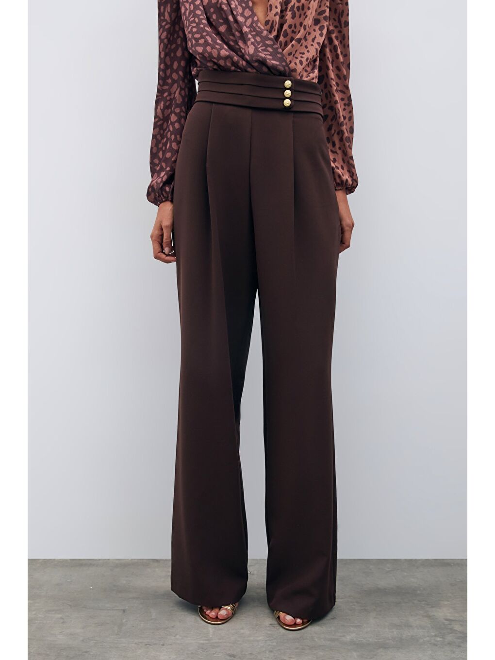 Kahverengi Bel Detaylı Pantolon - Kahve-4