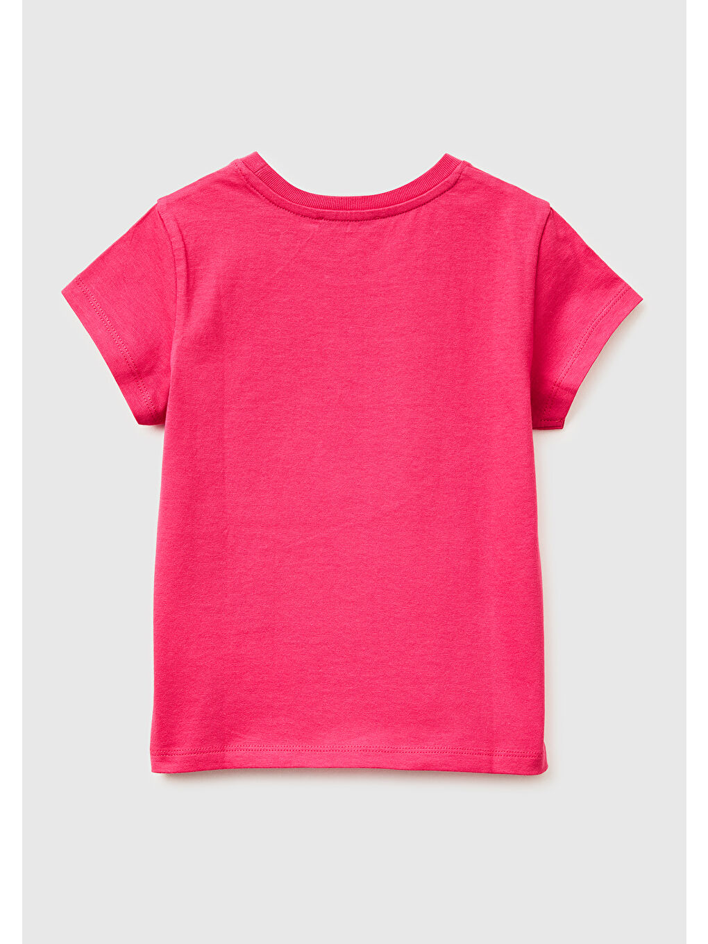 Kız Çocuk Koyu Pembe Simli Grafik Baskılı Kısa Kollu Ribanalı Yaka T-Shirt-1