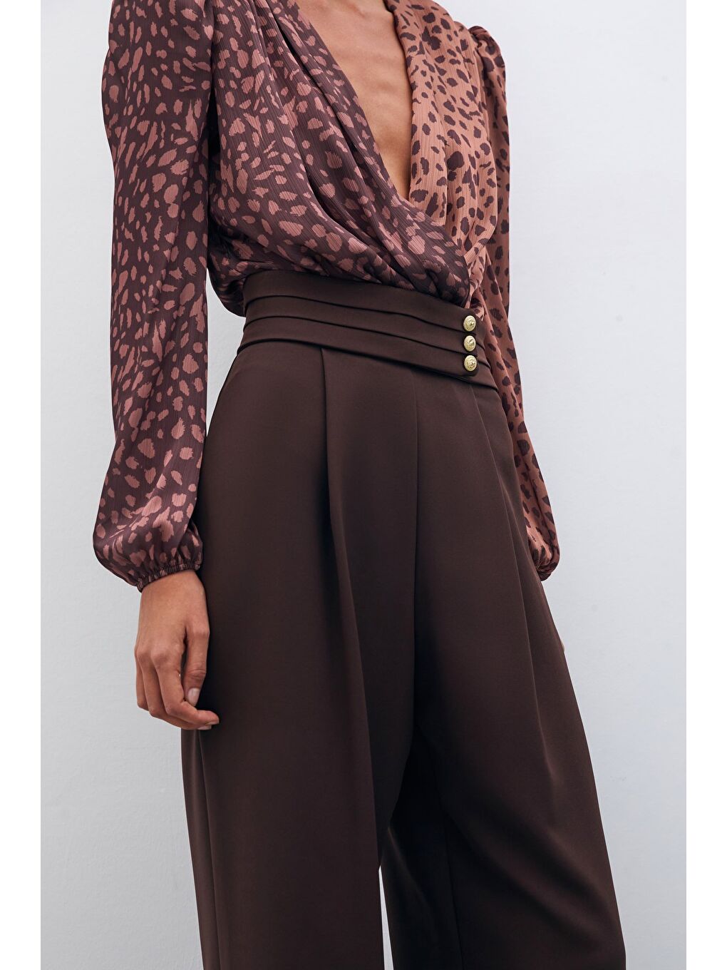 Kahverengi Bel Detaylı Pantolon - Kahve-6