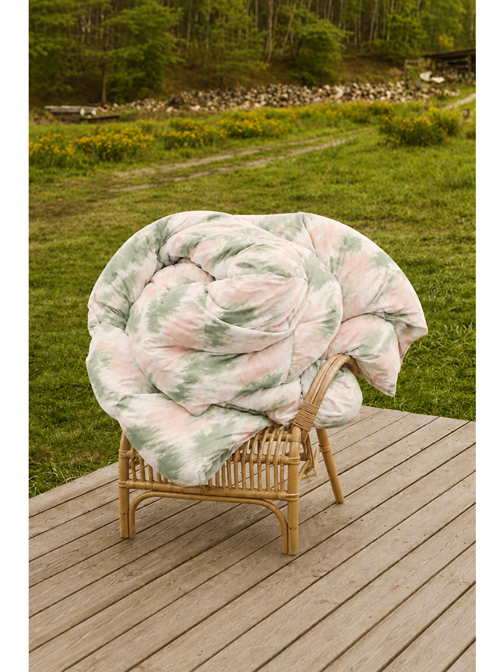 Soyut Pembe Yeşil Nevresim Seti Modern 200x220 Çift Kişilik Yorgan Kılıfı-4