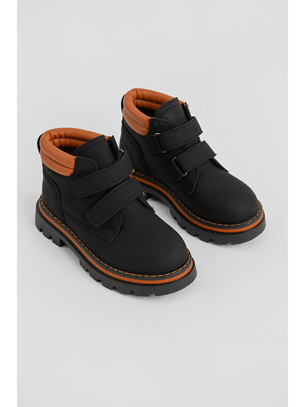 Çocuk Unisex Siyah Turuncu Kalın Termo Taban Sıcak Astarlı Çift Cırtlı Bot-2