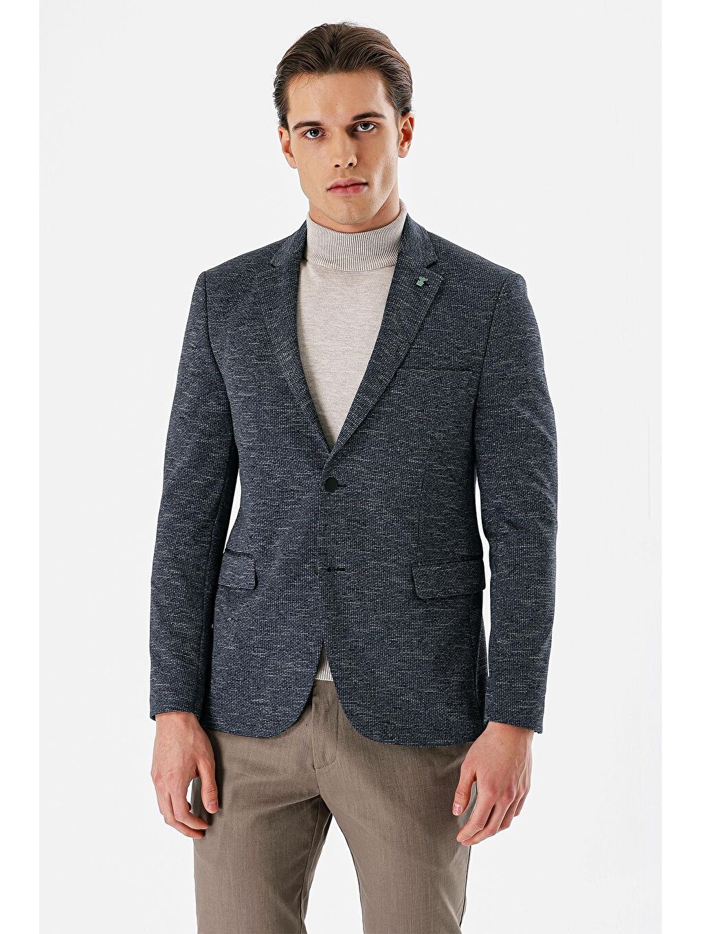 Lacivert Mono Yaka Astarlı Çift Yırtmaç 6 Drop Slim Fit Klasik Ceket 1002240154