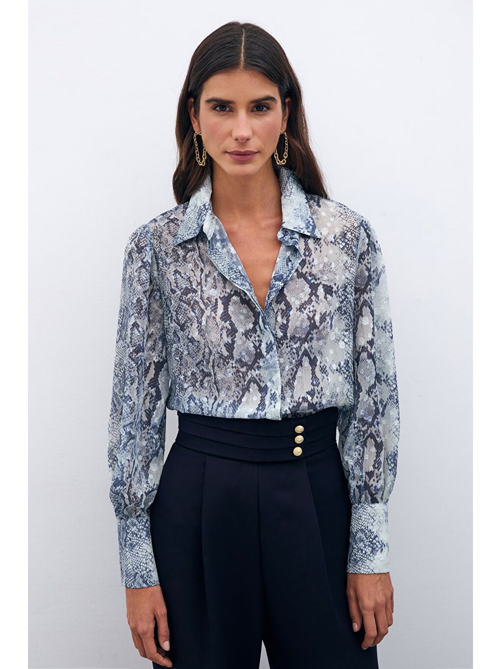 Desenli Salaş Gömlek - Lacivert-1