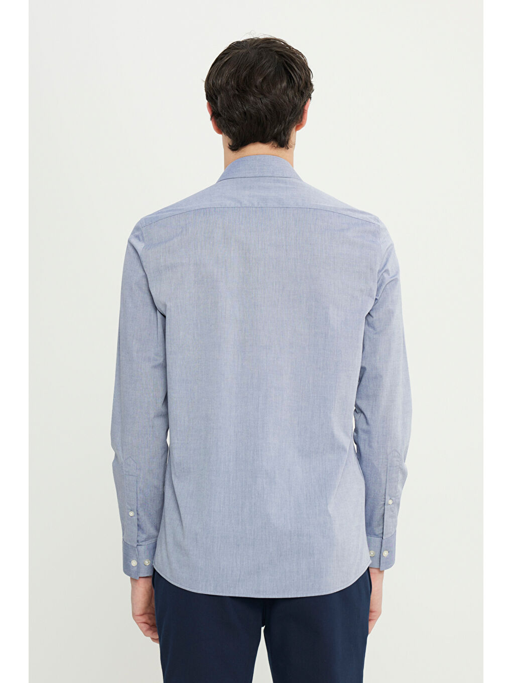 Erkek Lacivert Flamlı Slim Fit Dar Kesim Düğmeli Yaka Gömlek-5