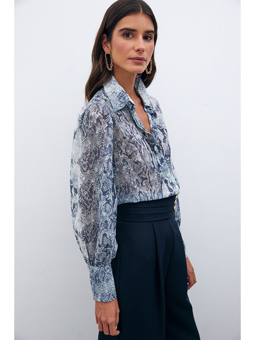 Desenli Salaş Gömlek - Lacivert-2
