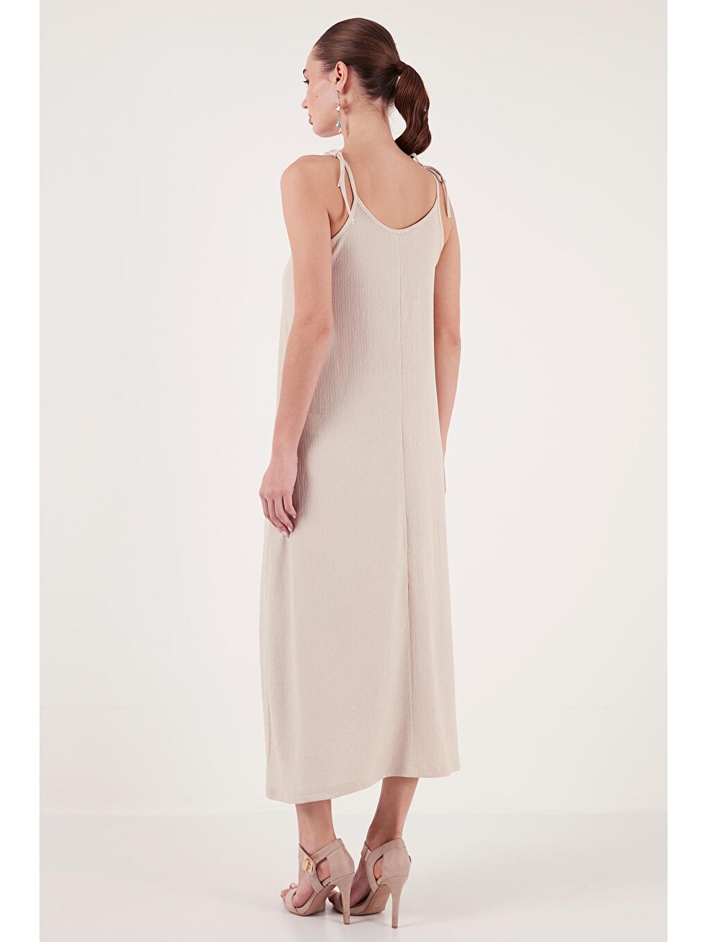 Bej Regular Fit İp Askılı Uzun Kadın Elbise 5865732-4