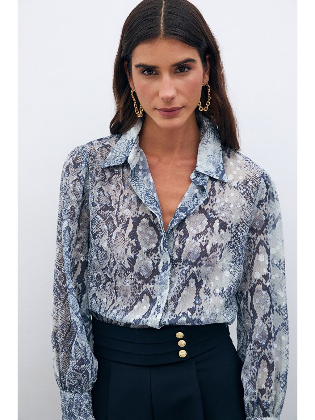 Desenli Salaş Gömlek - Lacivert-3