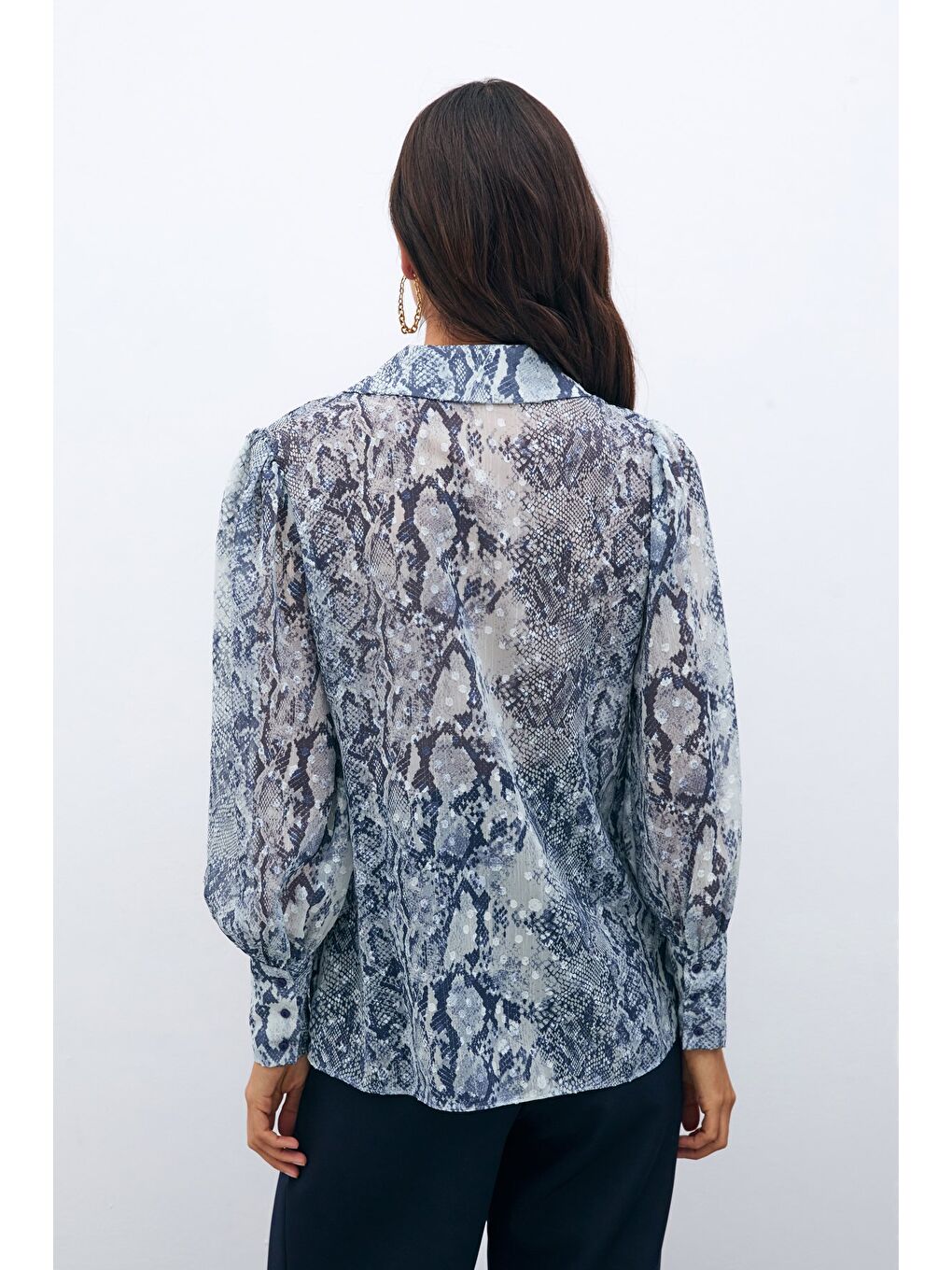 Desenli Salaş Gömlek - Lacivert-4