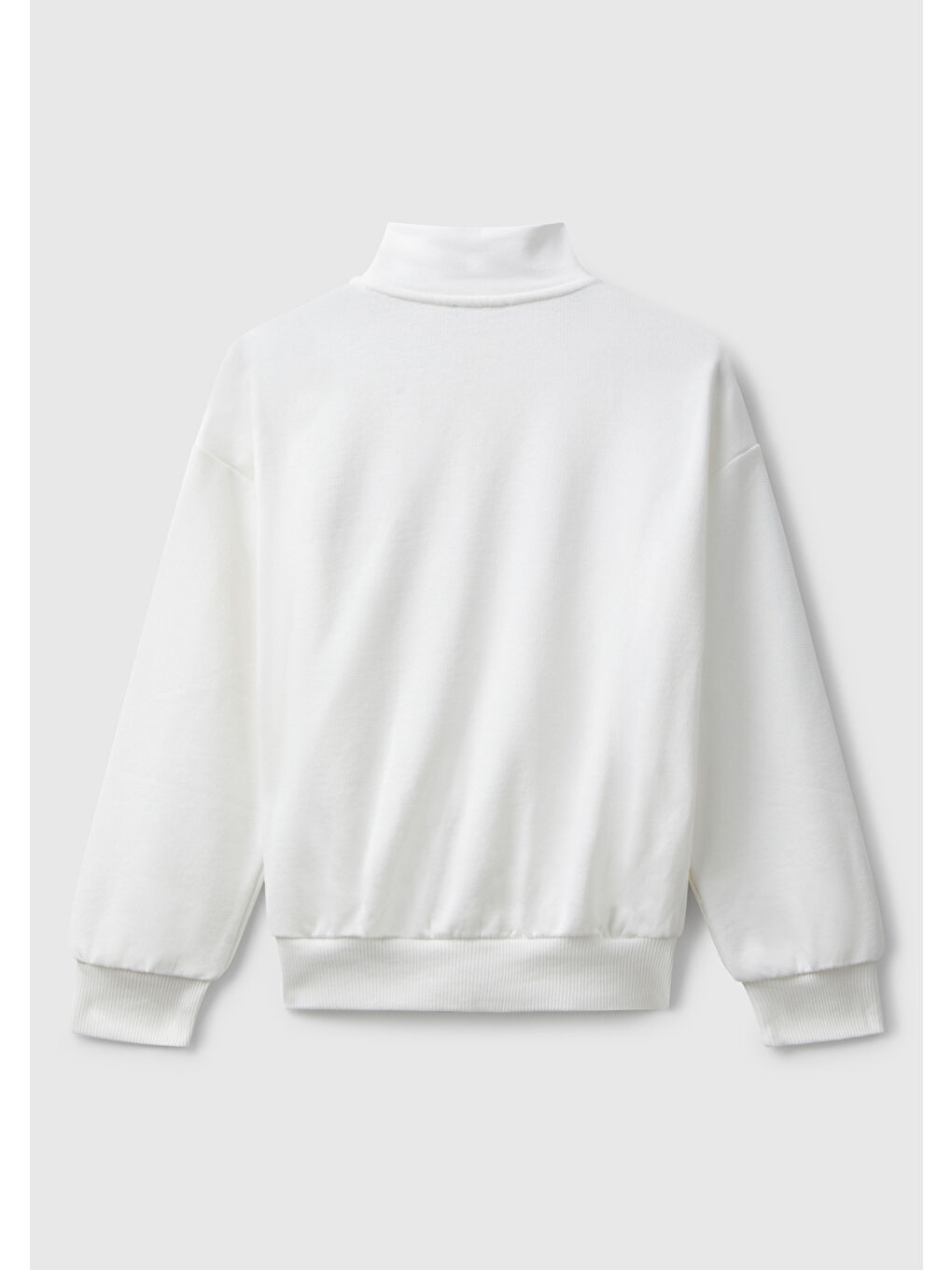 Kız Çocuk Ekru Önü Logo Nakışlı Cepli Fermuarlı Dik Yaka Sweatshirt-1
