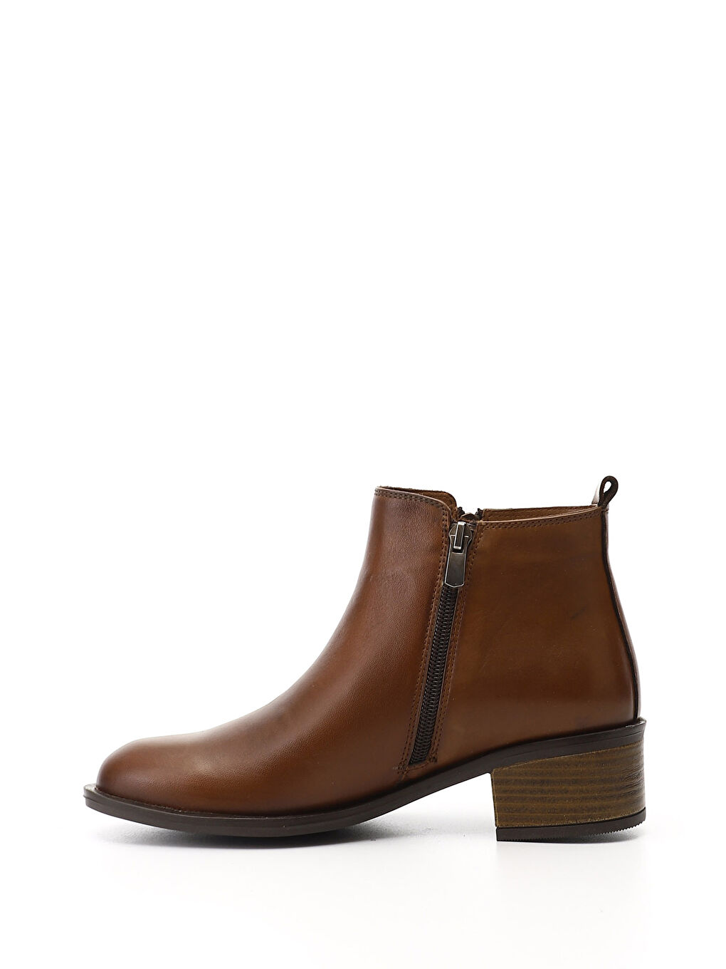 Kahverengi Kadın KAHVERENGİ-TABA Çift Fermuarlı Kalın Topuklu Hakiki Deri Bot-2