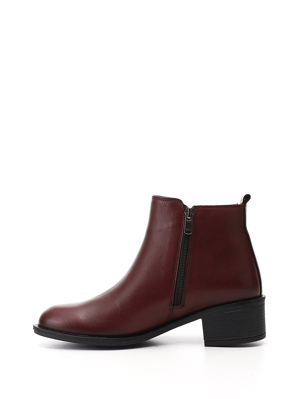 Bordo Kadın AÇIK BORDO Çift Fermuarlı Kalın Topuklu Hakiki Deri Bot-2