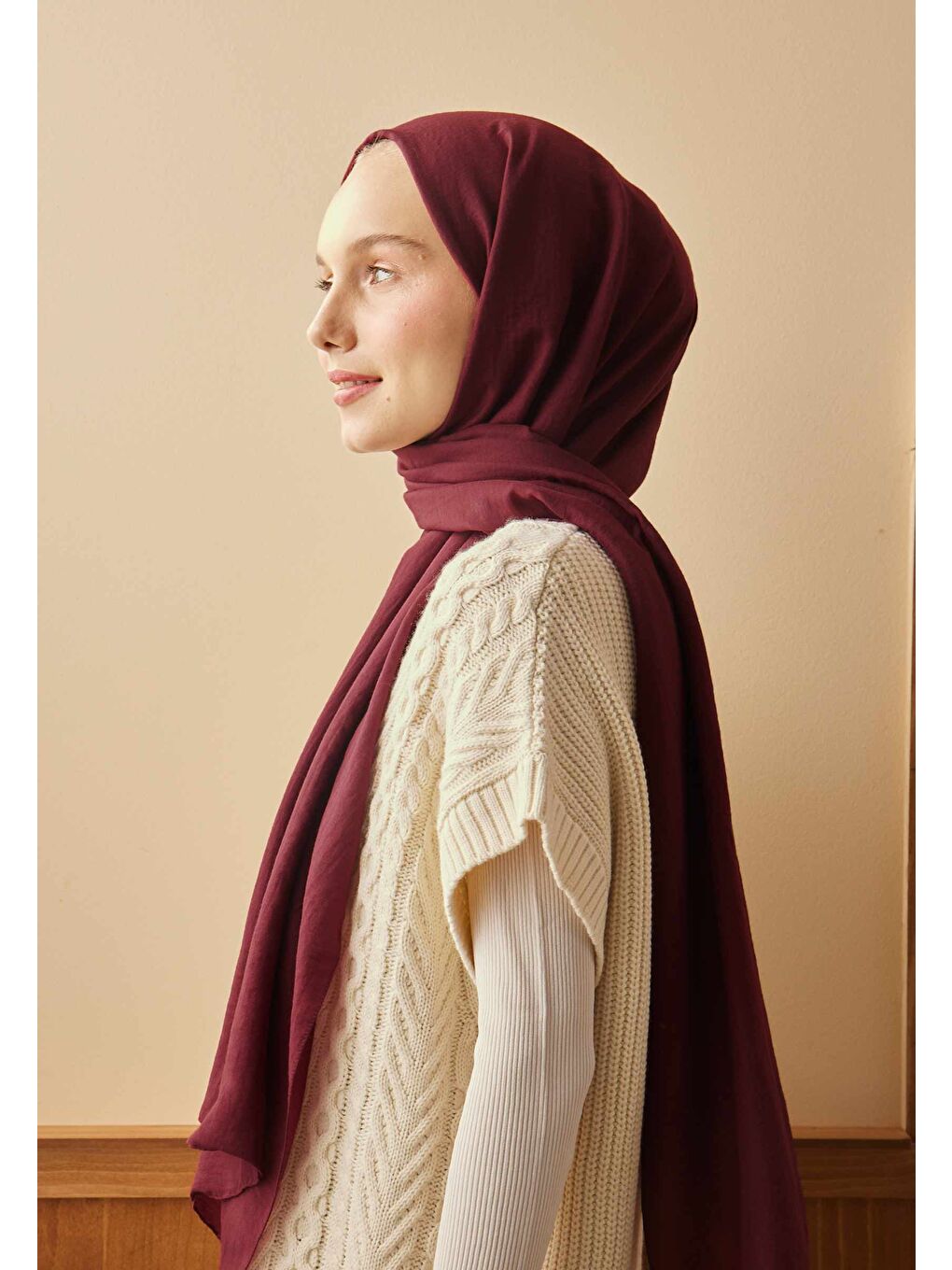 Pamuk Crash Şal Bordo-3