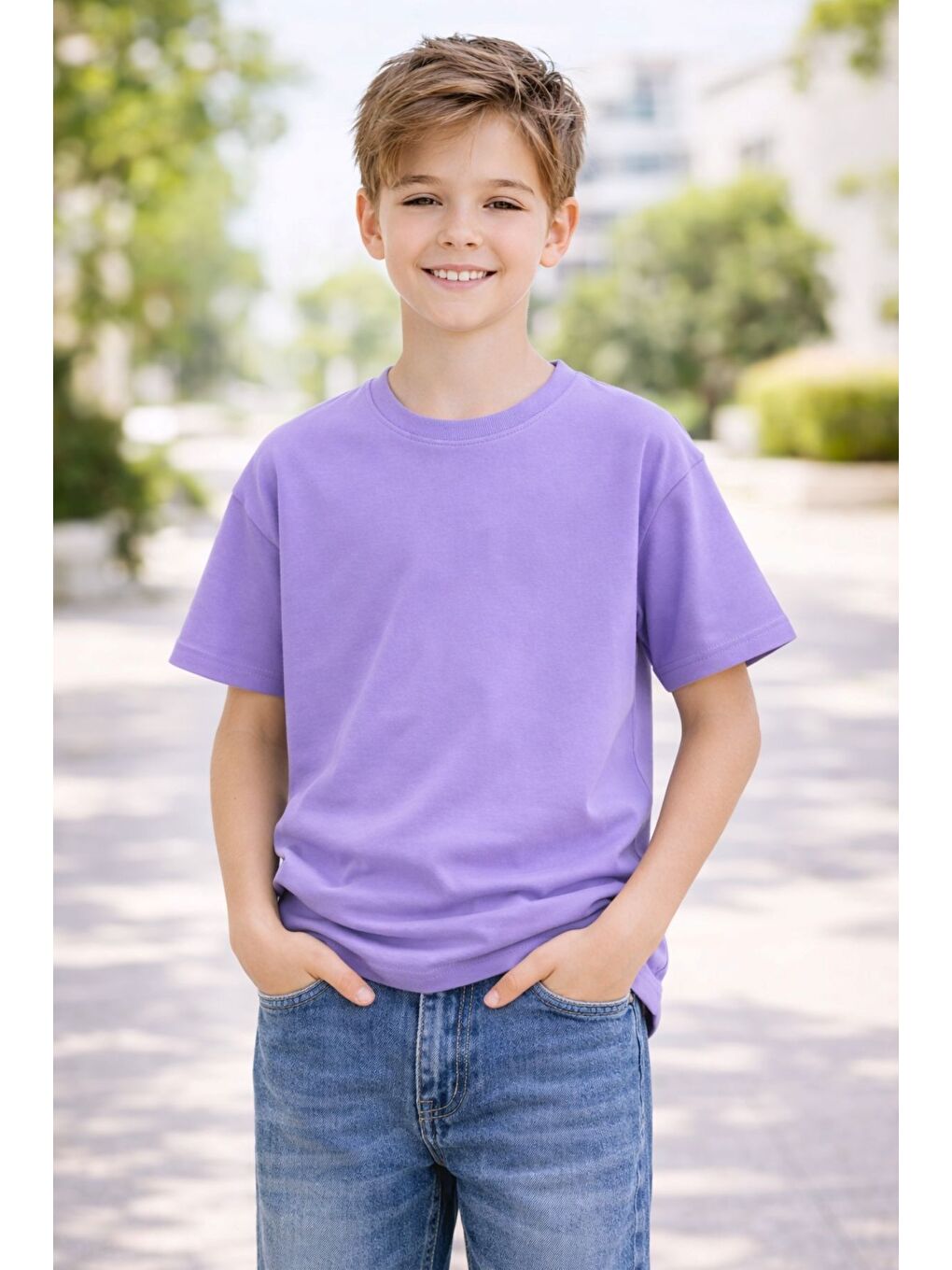 Mor Unisex Basic Kısa Kollu Çocuk T-Shirt