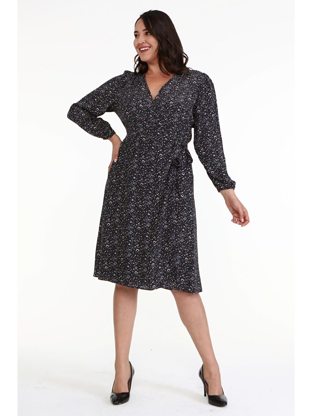 Kahverengi Anvelop Kuşak Detaylı Elbise-2