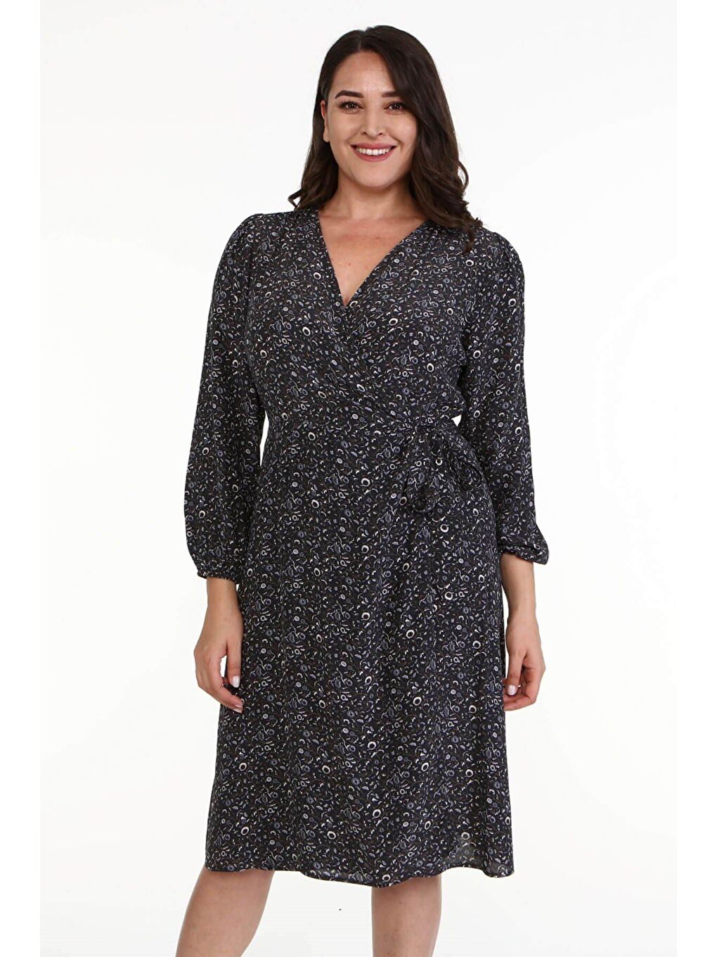 Kahverengi Anvelop Kuşak Detaylı Elbise-3