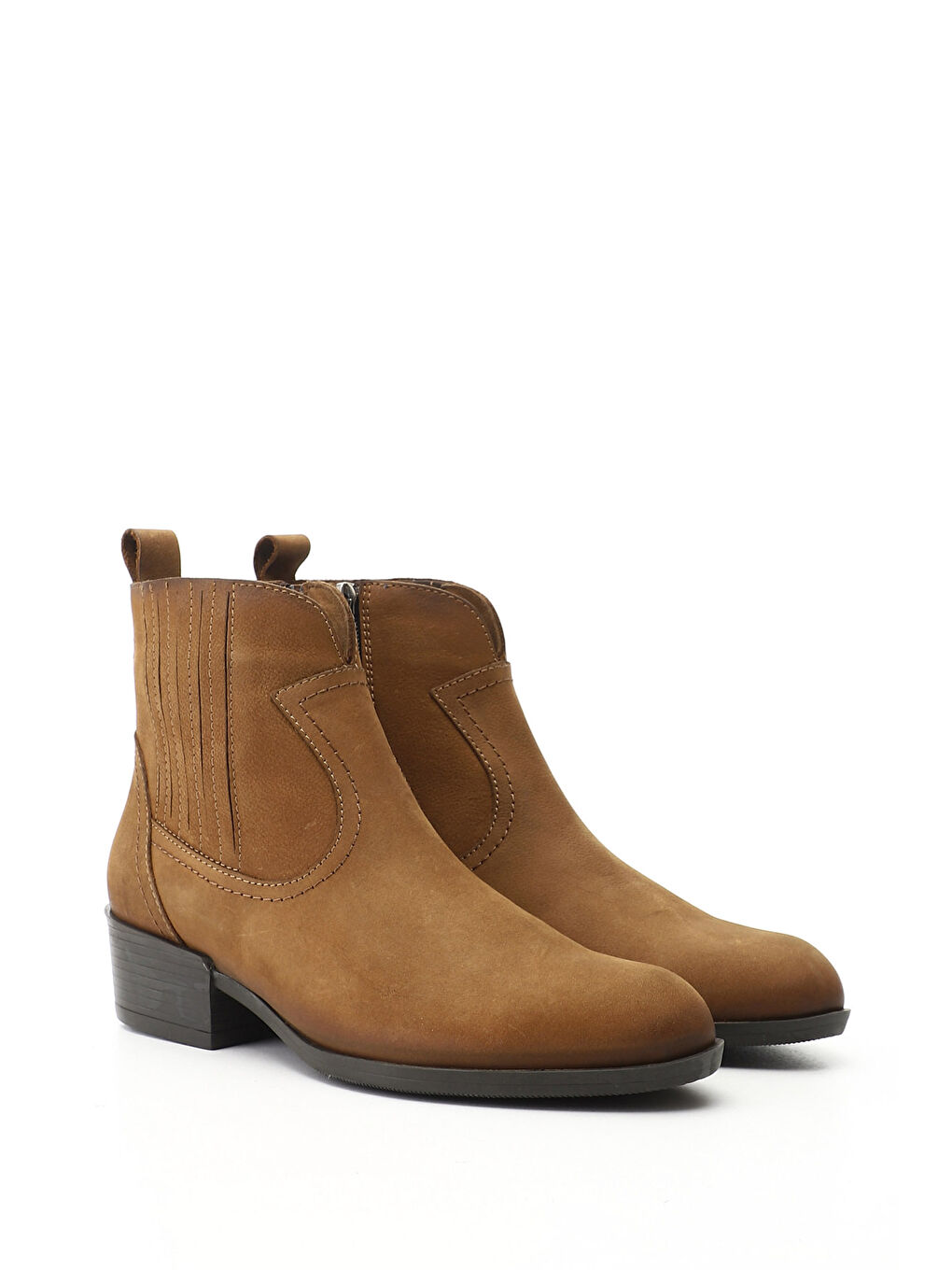 Kahverengi Kadın KAHVERENGİ-TABA Fermuarlı Kalın Topuklu Hakiki Deri Bot-1