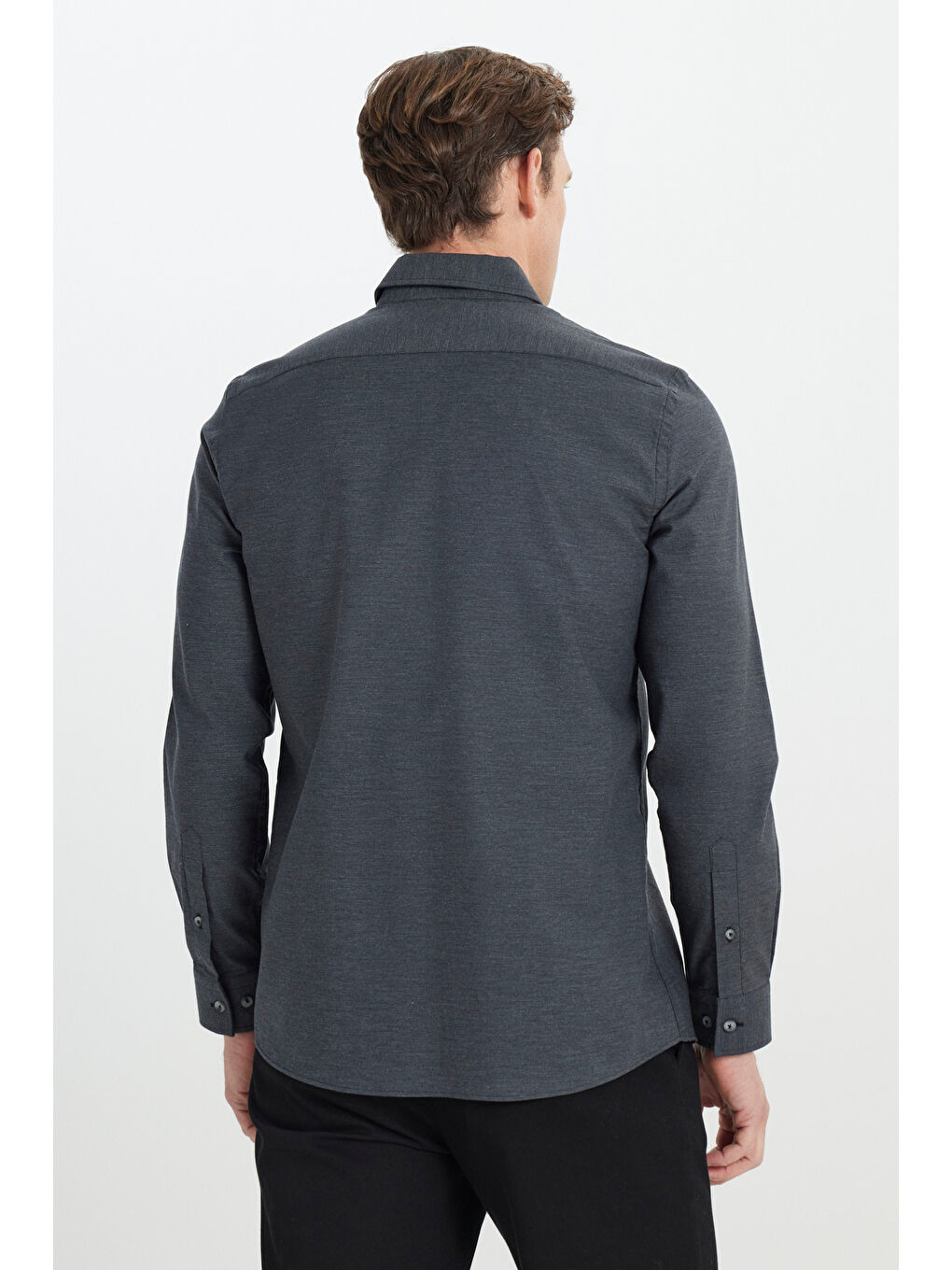Erkek Antrasit Slim Fit Dar Kesim Klasik Yaka Flanel Gömlek-5