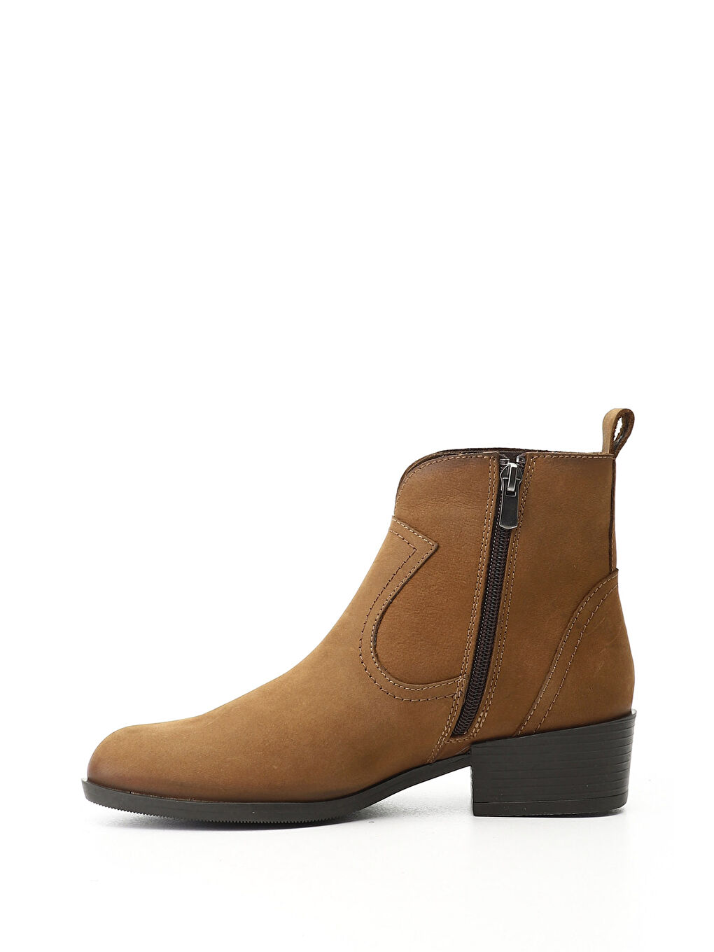 Kahverengi Kadın KAHVERENGİ-TABA Fermuarlı Kalın Topuklu Hakiki Deri Bot-2