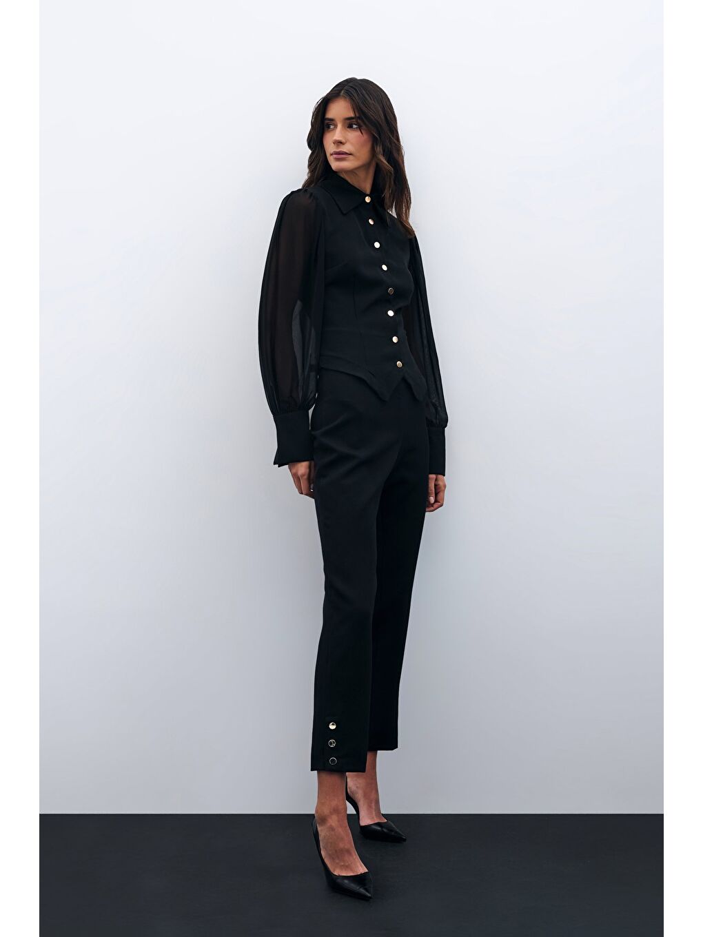 Paça Çıtçıt Detaylı Pantolon - Siyah