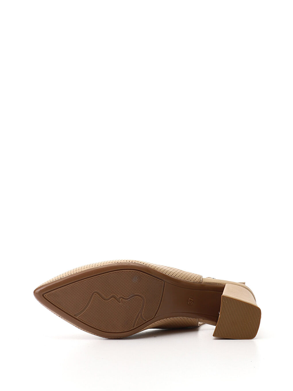 Bej Kadın AÇIK NUDE Kalın Topuklu Arkası Açık Hakiki Deri Ayakkabı-3