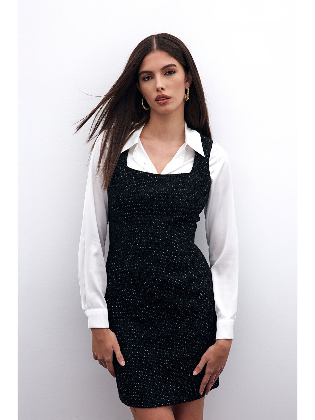 Mini Tüvit Elbise - Siyah-5