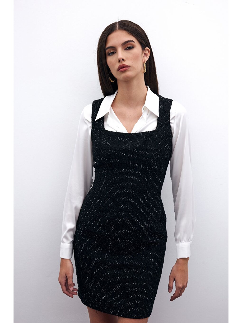 Mini Tüvit Elbise - Siyah-6