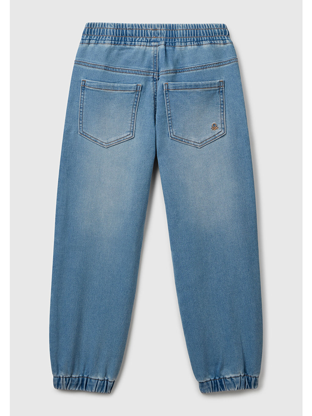 Erkek Çocuk Açık Mavi Logo Detaylı Büzgü İpli Denim Jogger Pantolon-1