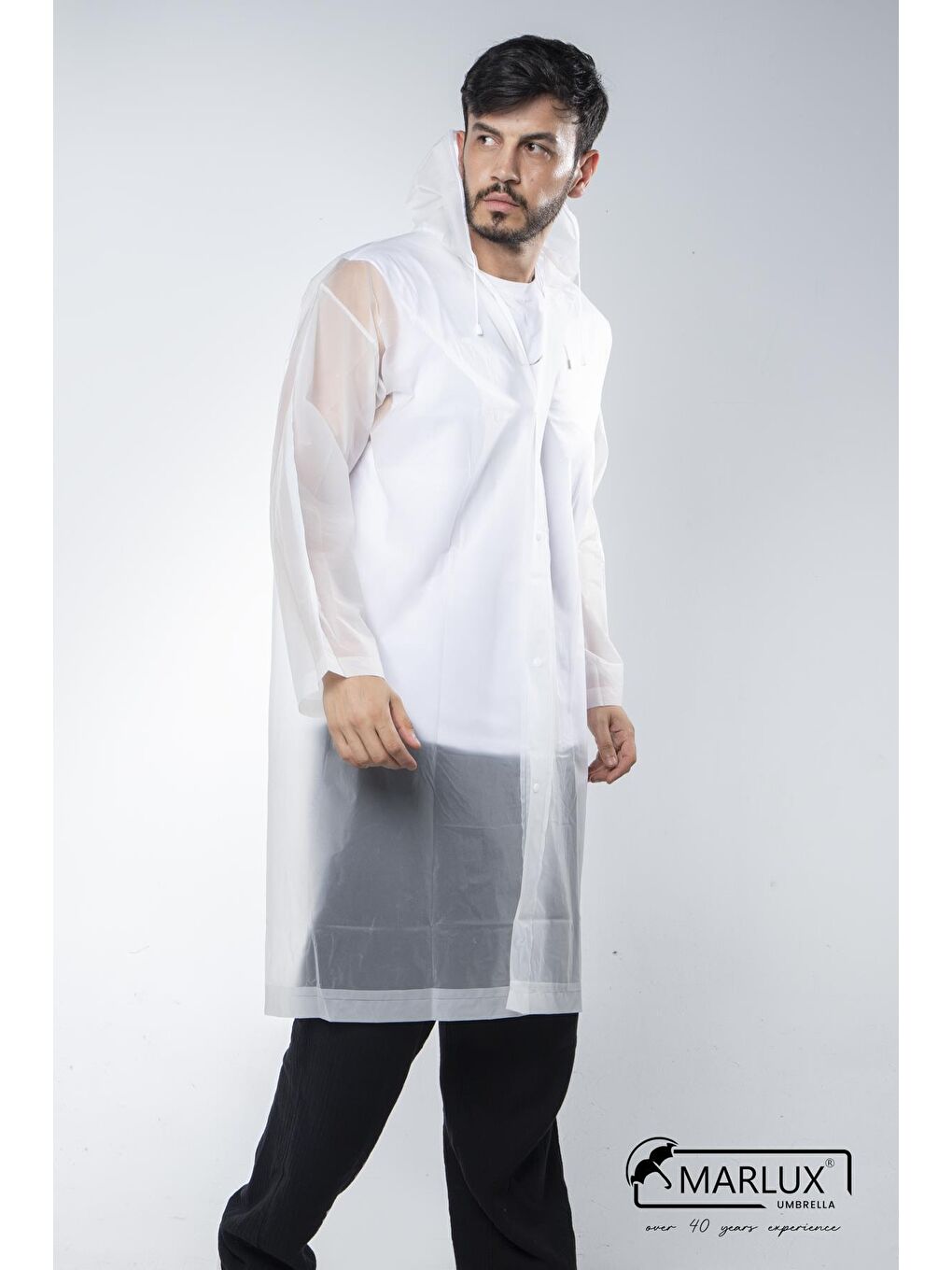 Kadın Erkek Yağmurluk Kapüşonlu Çıtçıtlı Eva Beyaz Yağmurluk M21MRC881R02-1